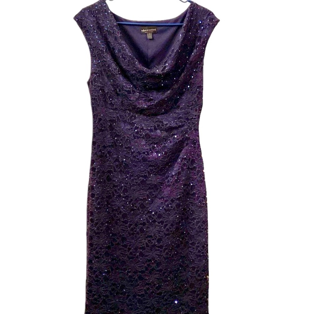 Connected Apparel Lace Sequin Dress Black Sleeveless Scoop Neckline WM SZ 10